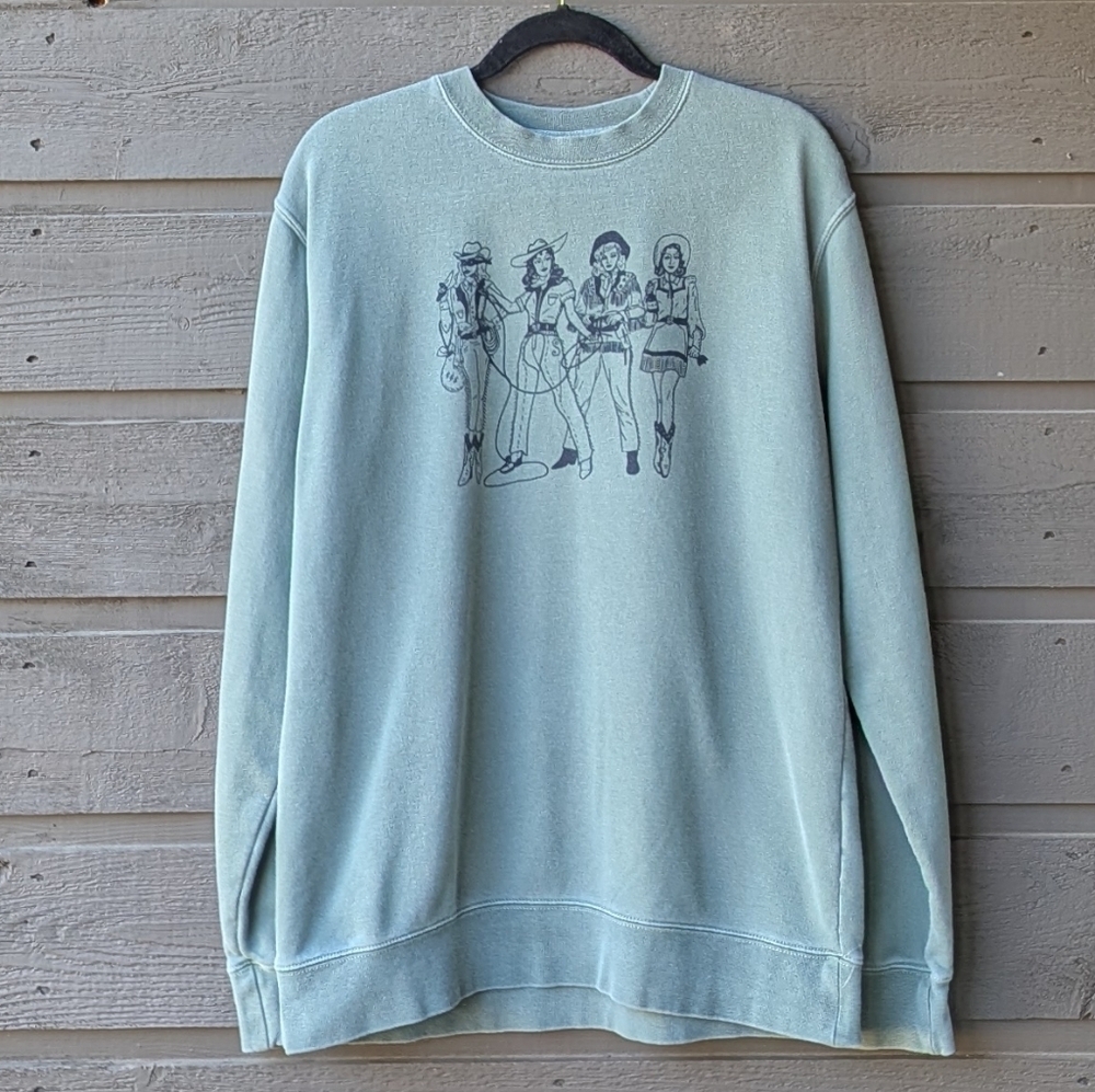 Heritage Goods Lady Gang Pullover Sweatshirt Cowgirls Western Green Size Medium
